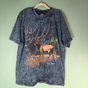 Vintage Polar Shirt Mens XL Blue Tie Dyed Deer Wilderness Tee Pagosa Springs CO